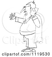 Cartoon Of An Outlined Halloween Vampire Talking On A Cell Phone Royalty Free Vector Clipart