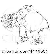 Cartoon Of An Outlined Vampire Releasing Bats Royalty Free Vector Clipart