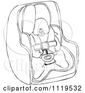 Cartoon Of An Outlined Baby In A Car Seat Royalty Free Vector Clipart