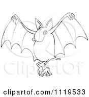 Cartoon Of An Outlined Flying Dog Bat Royalty Free Vector Clipart by djart