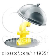 3d Gold Pound Sterling Symbol On A Silver Platter Under A Cloche