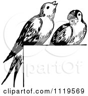 Poster, Art Print Of Retro Vintage Black And White Birds Perched On A Sign