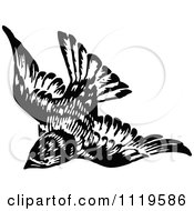 Clipart Of A Retro Vintage Black And White Bird Flying Royalty Free Vector Illustration