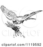 Clipart Of A Retro Vintage Black And White Bird With Twigs Royalty Free Vector Illustration
