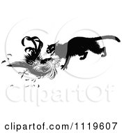 Poster, Art Print Of Retro Vintage Black And White Cat Killing A Chicken