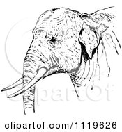 Clipart Of A Retro Vintage Black And White Indian Elephant Royalty Free Vector Illustration