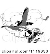 Retro Vintage Black And White Crows Flying