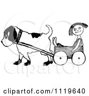 Poster, Art Print Of Retro Vintage Black And White Dog Pulling A Doll In A Wagon