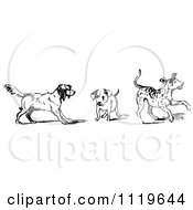 Clipart Of Retro Vintage Black And White Dogs Royalty Free Vector Illustration