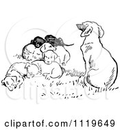 Poster, Art Print Of Retro Vintage Black And White Dog And Puppies