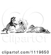 Clipart Of A Retro Vintage Black And White Cat And Dog With A Hat Royalty Free Vector Illustration