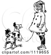 Poster, Art Print Of Retro Vintage Black And White Girl Walking Her Dog