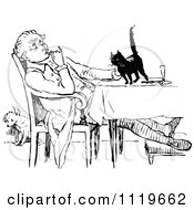 Poster, Art Print Of Retro Vintage Black And White Man Petting A Cat On A Table