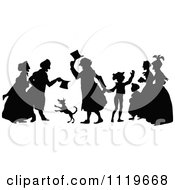 Clipart Of Retro Vintage Black And White Silhouetted Dog And People Royalty Free Vector Illustration