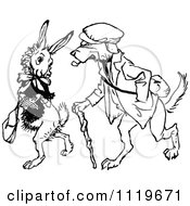 Clipart Of A Retro Vintage Black And White Dog Walking With A Rabbit Royalty Free Vector Illustration by Prawny Vintage