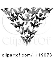 Clipart Of A Retro Vintage Black And White Flock Of Birds In A V Royalty Free Vector Illustration by Prawny Vintage