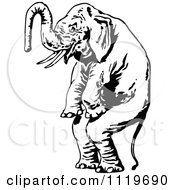 Clipart Of A Retro Vintage Black And White Standing Elephant Royalty Free Vector Illustration