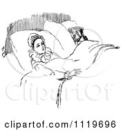 Clipart Of A Retro Vintage Black And White Lonely Wife In Bed By Her Husband Royalty Free Vector Illustration by Prawny Vintage