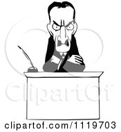 Clipart Of A Retro Vintage Black And White Intimidating Magistrate Judge Royalty Free Vector Illustration