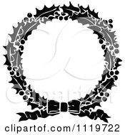 Clipart Of A Retro Vintage Black And White Holly Christmas Wreath Royalty Free Vector Illustration by Prawny Vintage
