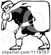 Clipart Of A Retro Vintage Black And White Santa Carrying His Christmas Sack 3 Royalty Free Vector Illustration by Prawny Vintage