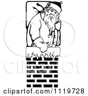 Poster, Art Print Of Retro Vintage Black And White Santa In A Chimney