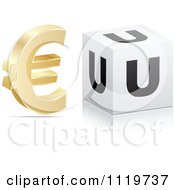 Poster, Art Print Of 3d Gold Euro Symbol And U Cube