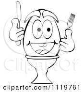 Poster, Art Print Of Outlined Happy Boiled Egg Holding Silverware