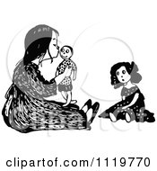 Poster, Art Print Of Retro Vintage Black And White Girl Kissing Her Male Doll