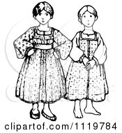 Clipart Of Retro Vintage Black And White Russian Girls Royalty Free Vector Illustration