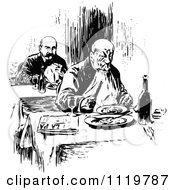 Poster, Art Print Of Retro Vintage Black And White Men Dining Alone