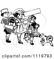 Retro Vintage Black And White Kids With Flour Bread And A Dog