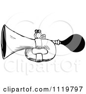 Clipart Of A Retro Vintage Black And White Horn Royalty Free Vector Illustration