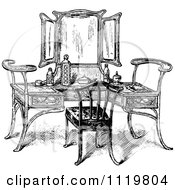 Clipart Of A Retro Vintage Black And White Vanity Table Royalty Free Vector Illustration