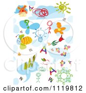 Clipart Of Doodles And Sketched People And Items On Blue And White - Royalty Free Illustration by MacX #COLLC1119812-0098