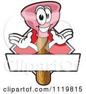 Cartoon Of A Happy Plunger Logo Or Sign Design With Copyspace And A Red Diamond Royalty Free Vector Clipart