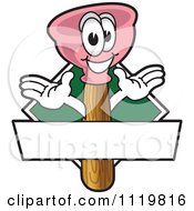 Cartoon Of A Happy Plunger Logo Or Sign Design With Copyspace And A Green Diamond Royalty Free Vector Clipart