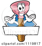 Cartoon Of A Happy Plunger Logo Or Sign Design With Copyspace And A Blue Diamond Royalty Free Vector Clipart