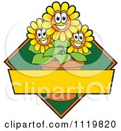 Happy Yellow Daisy Flower Logo Or Sign Design With Copyspace And A Green Diamond