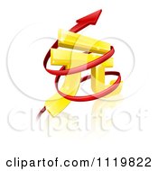 Poster, Art Print Of 3d Golden Yuan Currency Symbol With Spiraling Arrows