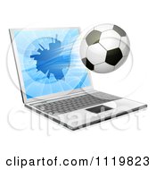 Poster, Art Print Of Soccer Ball Flying Through And Shattering A 3d Laptop Screen