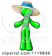 Lime Green Woman Wearing A Sun Hat