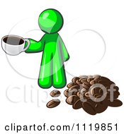 Lime Green Man With A Cup Of Coffee By Beans