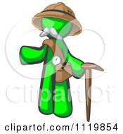 Poster, Art Print Of Lime Green Man Explorer With A Pack And Cane