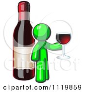 Poster, Art Print Of Lime Green Man Wine Tasting By A Giant Bottle