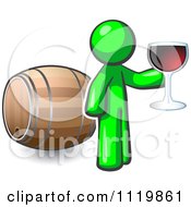 Poster, Art Print Of Lime Green Man Toasting By A Wine Barrel At A Winery