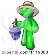 Poster, Art Print Of Lime Green Man Vintner Wine Maker Wearing A Hat And Holding Grapes