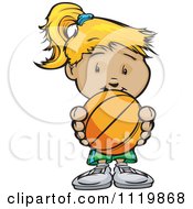 Poster, Art Print Of Cute Blond Girl Holding A Basketball