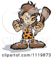 Cartoon Of A Tough Caveman Holding Up A Fist And Club Royalty Free Vector Clipart by Chromaco