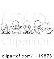 Clipart Of Retro Vintage Black And White Goops Kids In Different Poses Royalty Free Vector Illustration